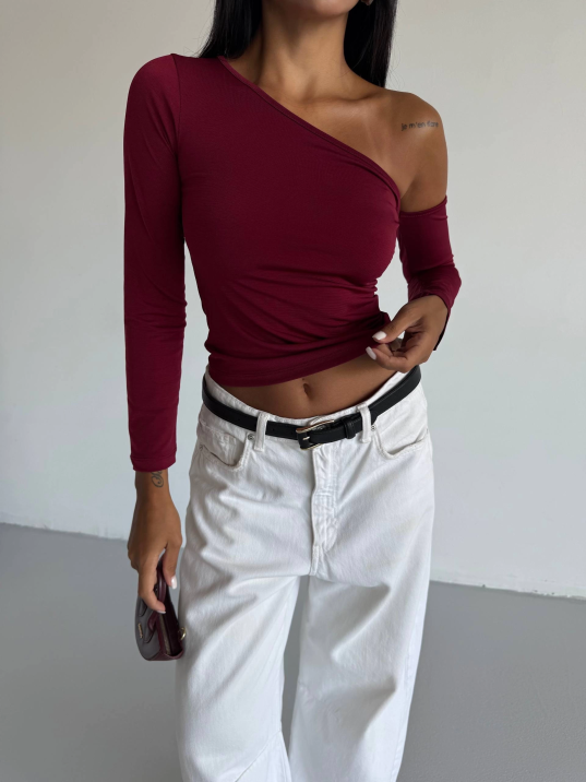 Omuz detaylı kollu bluz bordo f2336 Omuz detaylı kollu bluz bordo f2336