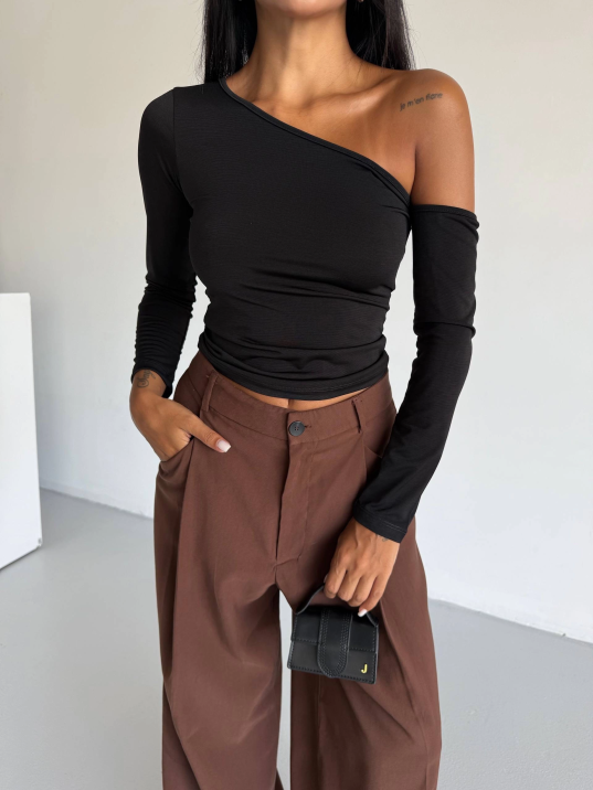 Omuz detaylı kollu bluz siyah f2336 Omuz detaylı kollu bluz siyah f2336