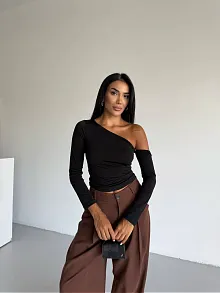 Omuz Detaylı Kollu Bluz Siyah F2336