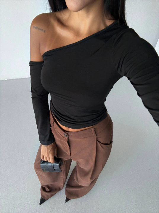 Omuz detaylı kollu bluz siyah f2336 Omuz detaylı kollu bluz siyah f2336