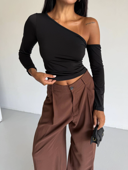 Omuz detaylı kollu bluz siyah f2336 Omuz detaylı kollu bluz siyah f2336