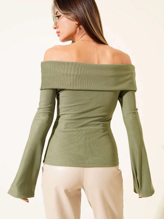 Omzu Açık Fermuarlı Bluz haki T4330 Omzu Açık Fermuarlı Bluz haki T4330