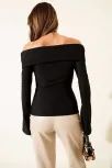 Omzu Açık Fermuarlı Bluz Siyah T4330