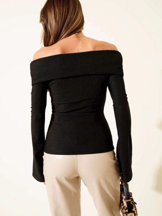 Omzu Açık Fermuarlı Bluz siyah T4330 Omzu Açık Fermuarlı Bluz siyah T4330