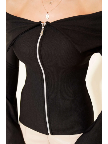 Omzu Açık Fermuarlı Bluz siyah T4330 Omzu Açık Fermuarlı Bluz siyah T4330