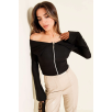 Omzu Açık Fermuarlı Bluz siyah T4330 Omzu Açık Fermuarlı Bluz siyah T4330