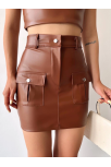 Önden İki Cepli Deri Etek Kahve H240040 Önden İki Cepli Deri Etek Kahve H240040