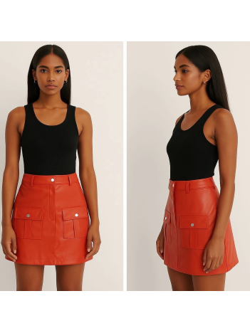 Önden iki cepli deri etek turuncu h240040 Önden iki cepli deri etek turuncu h240040
