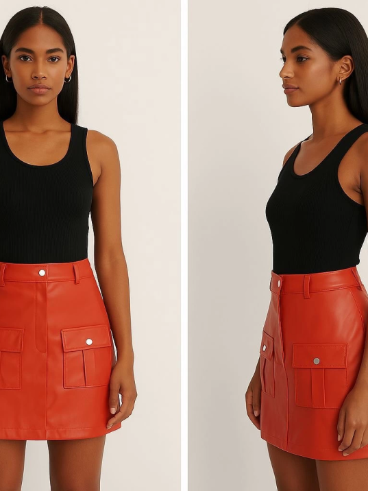 Önden iki cepli deri etek turuncu h240040 Önden iki cepli deri etek turuncu h240040