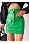Önden İki Cepli Deri Etek Yeşil H240040