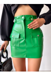 Önden İki Cepli Deri Etek Yeşil H240040 Önden İki Cepli Deri Etek Yeşil H240040