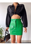 Önden İki Cepli Deri Etek Yeşil H240040 Önden İki Cepli Deri Etek Yeşil H240040