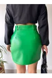 Önden İki Cepli Deri Etek Yeşil H240040