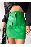 Önden İki Cepli Deri Etek Yeşil H240040 Önden İki Cepli Deri Etek Yeşil H240040