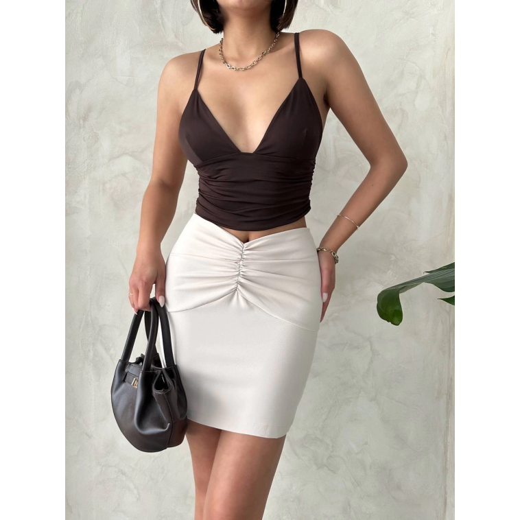 Önü büzgülü etek bej s24222 Önü büzgülü etek bej s24222