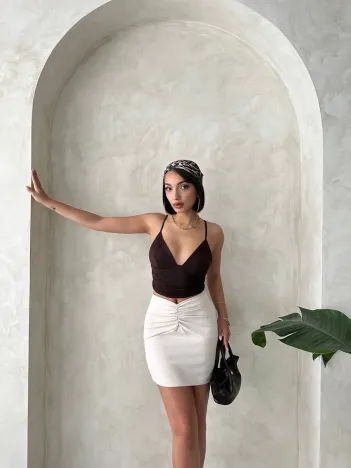 Önü Büzgülü Etek Bej S24222