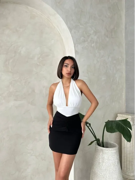 Önü Büzgülü Etek Siyah S24222