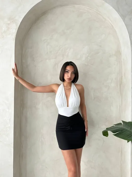 Önü Büzgülü Etek Siyah S24222