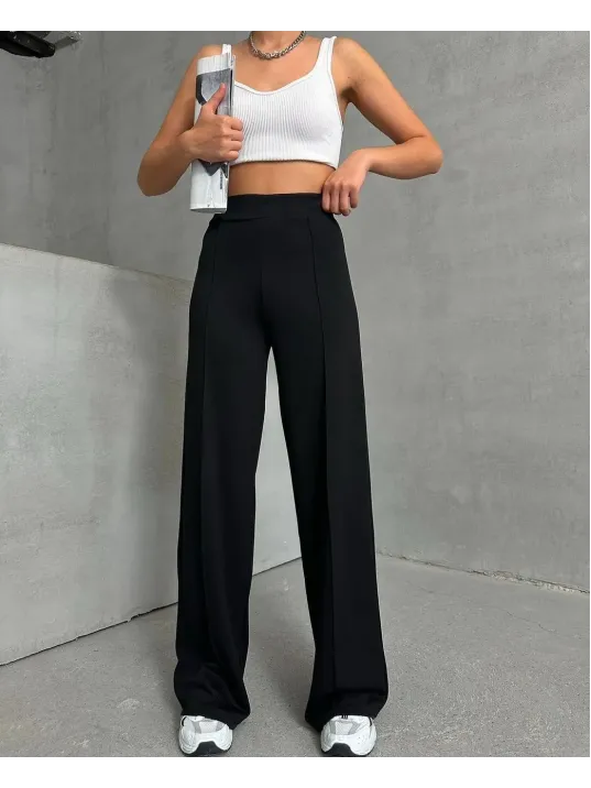 Önü Çımalı Pantolon Siyah