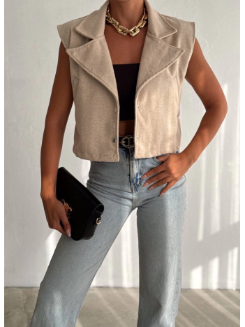 Önü çıtçıtlı cepli kaşe yelek bej f2253 Önü çıtçıtlı cepli kaşe yelek bej f2253