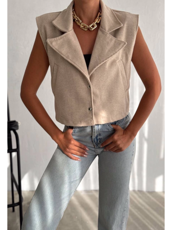 Önü çıtçıtlı cepli kaşe yelek bej f2253 Önü çıtçıtlı cepli kaşe yelek bej f2253