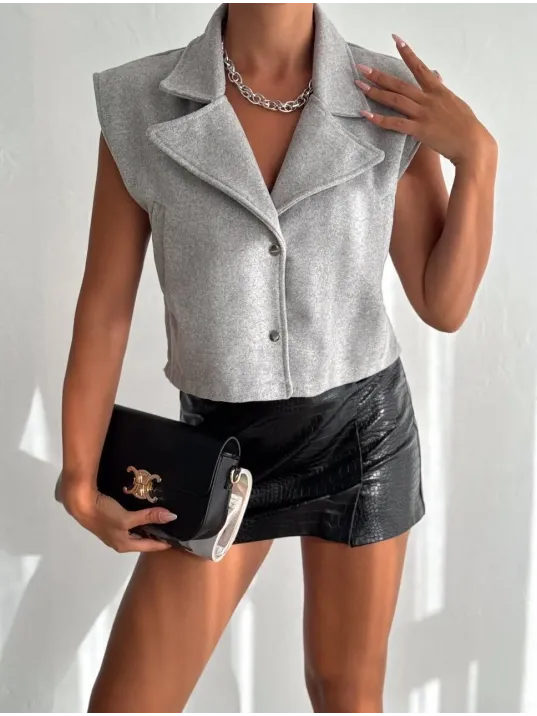 Önü Çıtçıtlı Cepli Kaşe Yelek Gri F2253 Önü Çıtçıtlı Cepli Kaşe Yelek Gri F2253