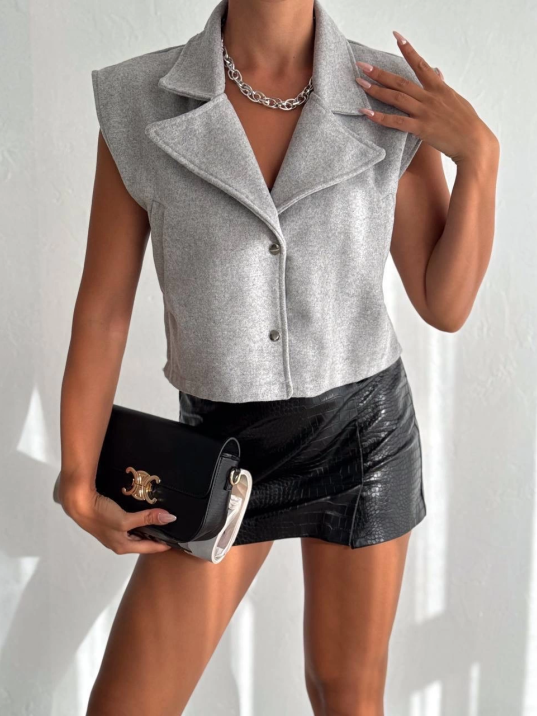 Önü çıtçıtlı cepli kaşe yelek gri f2253 Önü çıtçıtlı cepli kaşe yelek gri f2253