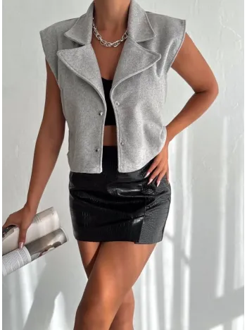 Önü Çıtçıtlı Cepli Kaşe Yelek Gri F2253