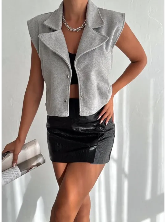 Önü Çıtçıtlı Cepli Kaşe Yelek Gri F2253 Önü Çıtçıtlı Cepli Kaşe Yelek Gri F2253