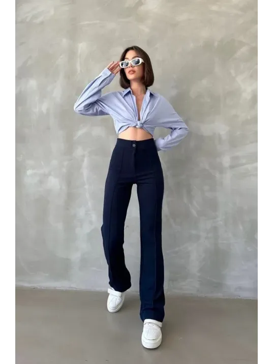 Önü Cumalı İthal Krep Pantolon