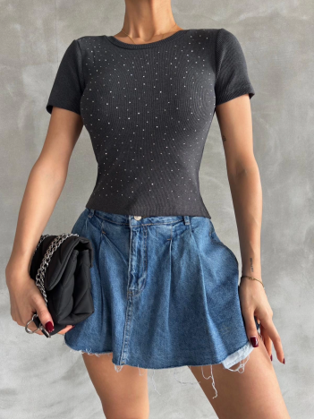 Önü taşlı antrasit bluz s3512 Önü taşlı antrasit bluz s3512