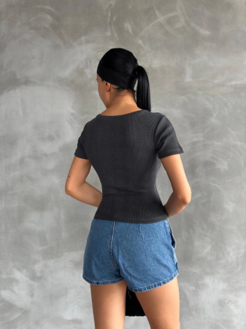 Önü taşlı antrasit bluz s3512 Önü taşlı antrasit bluz s3512