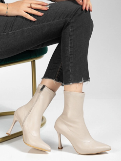 Orjen Bej Cilt Streç Topuklu Bot