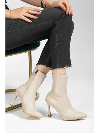 Orjen Bej Cilt Streç Topuklu Bot