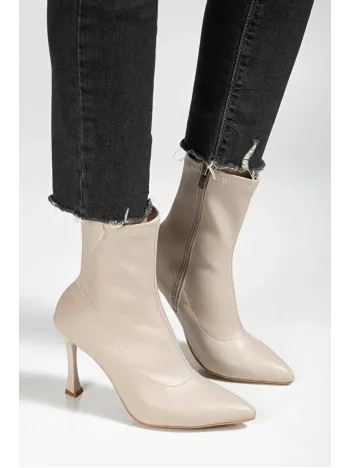 Orjen Bej Cilt Streç Topuklu Bot