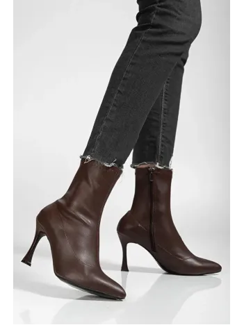 Orjen Kahverengi Cilt Streç Topuklu Bot