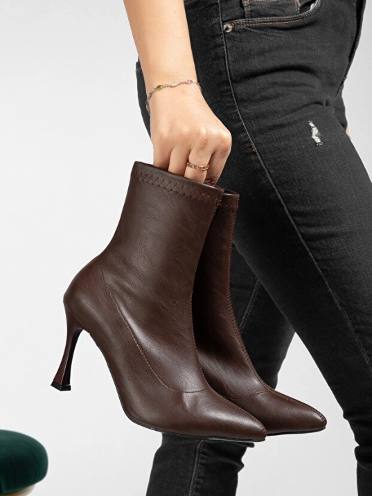 Orjen Kahverengi Cilt Streç Topuklu Bot