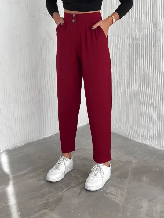 Örme Krep Pantolon Çift Düğmeli