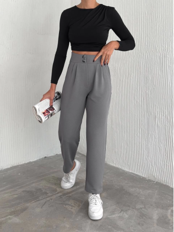 Örme Krep Pantolon Çift Düğmeli Örme Krep Pantolon Çift Düğmeli