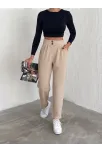 Örme Krep Pantolon Çift Düğmeli