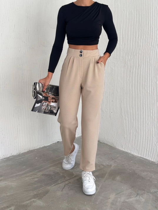 örme krep pantolon çift düğmeli örme krep pantolon çift düğmeli