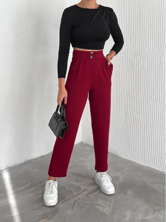 Örme Krep Pantolon Çift Düğmeli