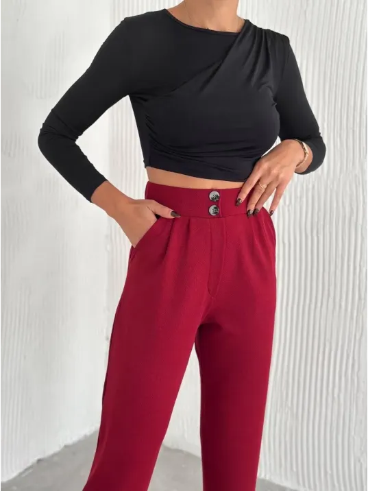 Örme Krep Pantolon Çift Düğmeli