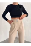 Örme Krep Pantolon Çift Düğmeli