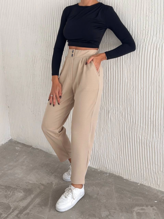 örme krep pantolon çift düğmeli örme krep pantolon çift düğmeli