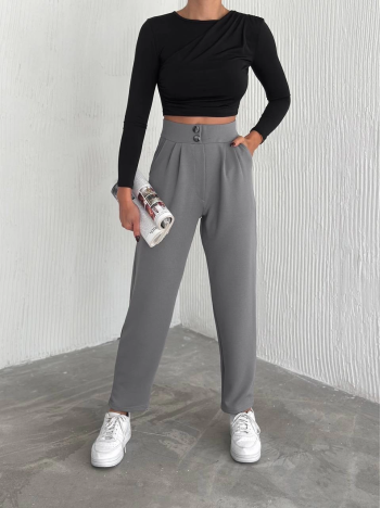 Örme Krep Pantolon Çift Düğmeli