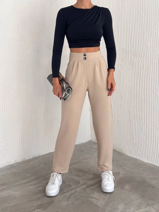 örme krep pantolon çift düğmeli örme krep pantolon çift düğmeli