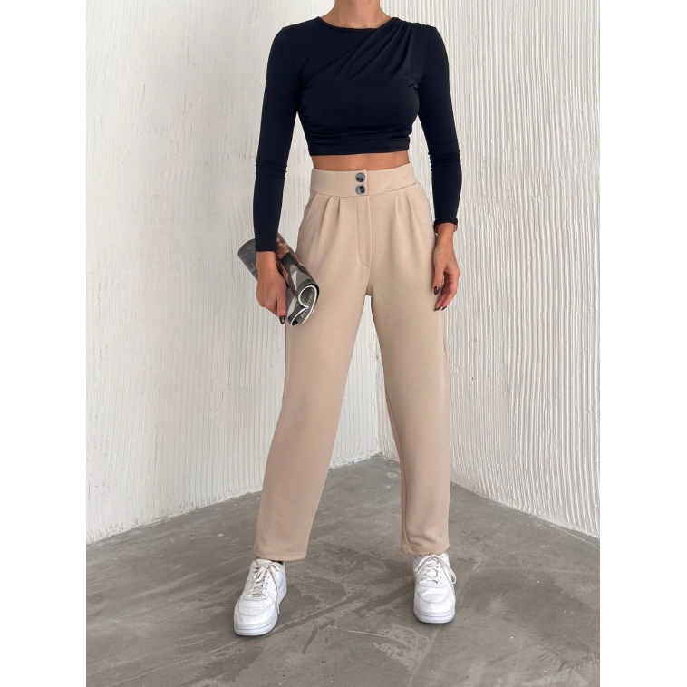 örme krep pantolon çift düğmeli örme krep pantolon çift düğmeli