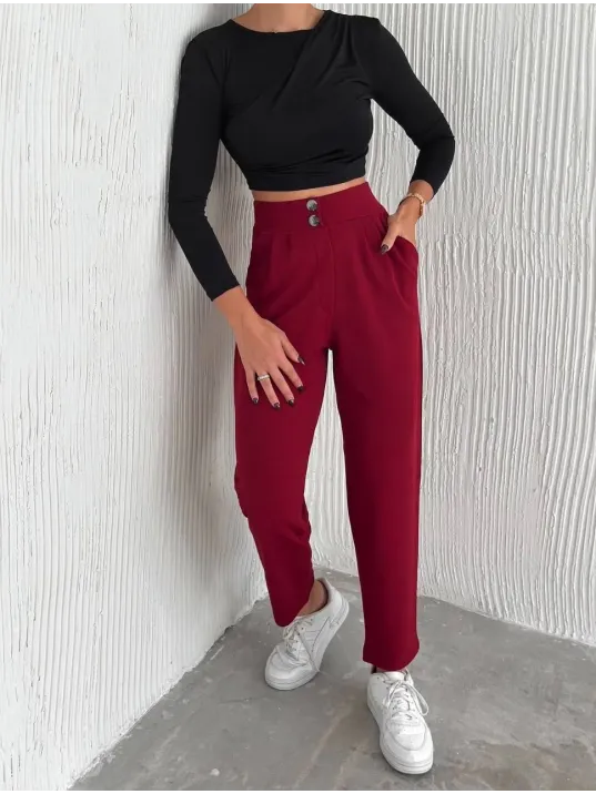 Örme Krep Pantolon Çift Düğmeli