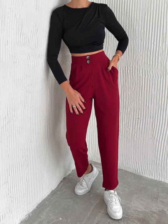 örme krep pantolon çift düğmeli örme krep pantolon çift düğmeli